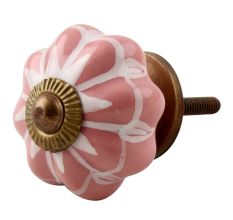 Baby Pink Flower Medium Ceramic Melon Drawer Knob